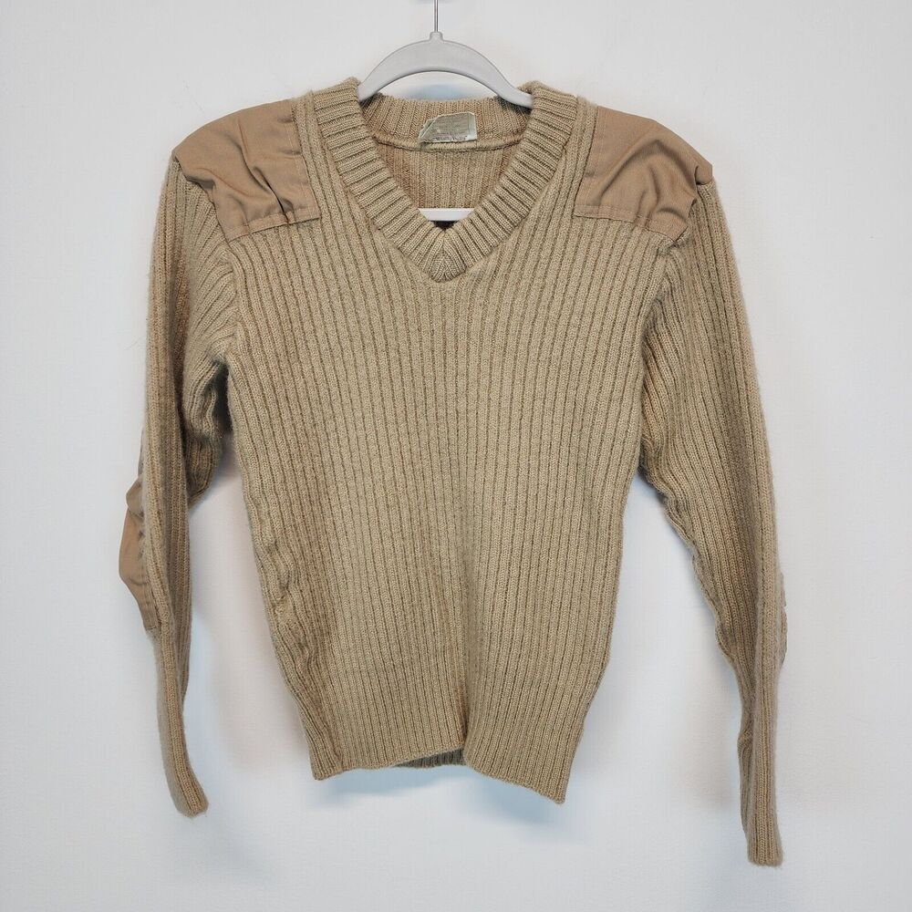 Brigade Quartermasters The Woolly Pully Wool Rib V-Neck Sweater Size 40 S Short